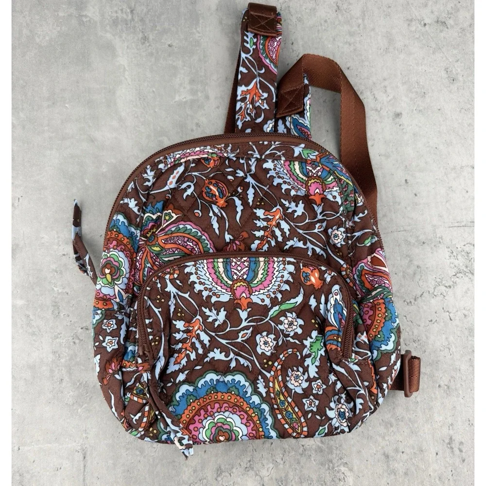 Vera Bradley Mini Banbury Backpack Marrakesh Cinnamon Brown Floral Quilted